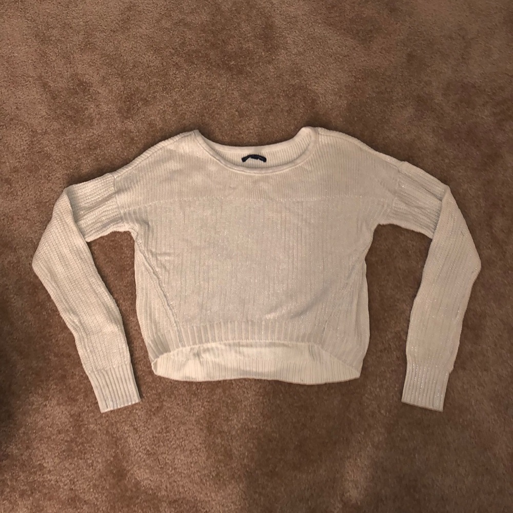 cream shimmer crop top sweater